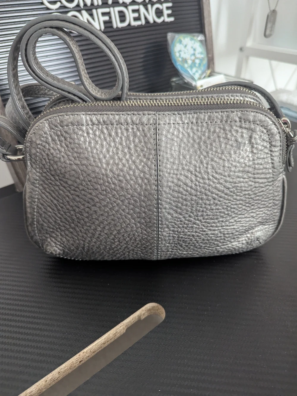 Cole Haan Metallic Gray Pebbled Leather Crossbody Bag